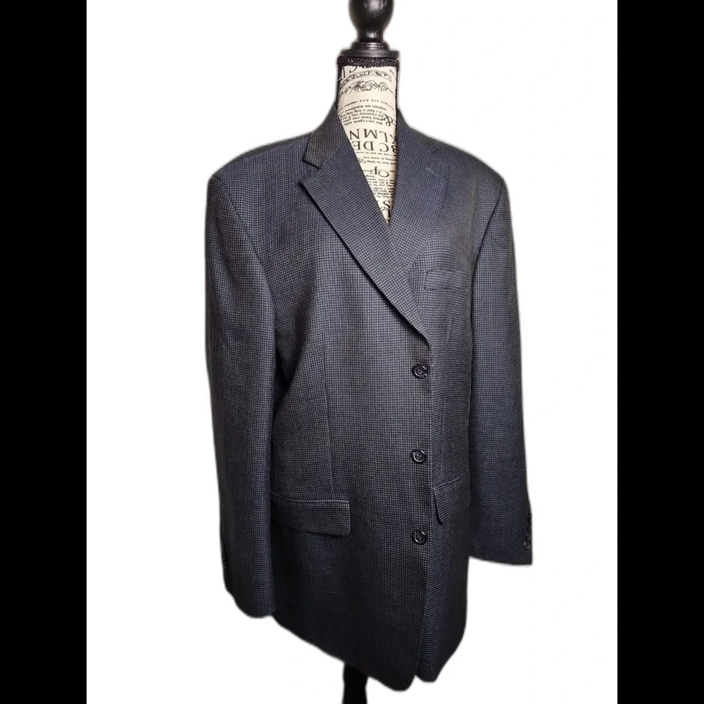 VTG Prince of Wales Check Jacket M MT Gray Polyester Wool Blazer Sport Coat 42L